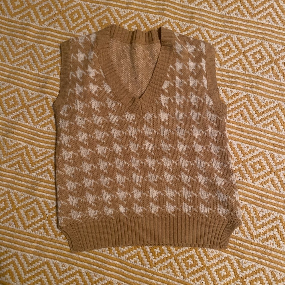 Tan and white sweater vest